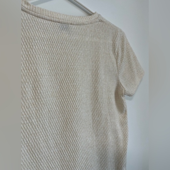 Anthropologie Textured Cream Off White Woven Tee T-Shirt Boho - Picture 3 of 6